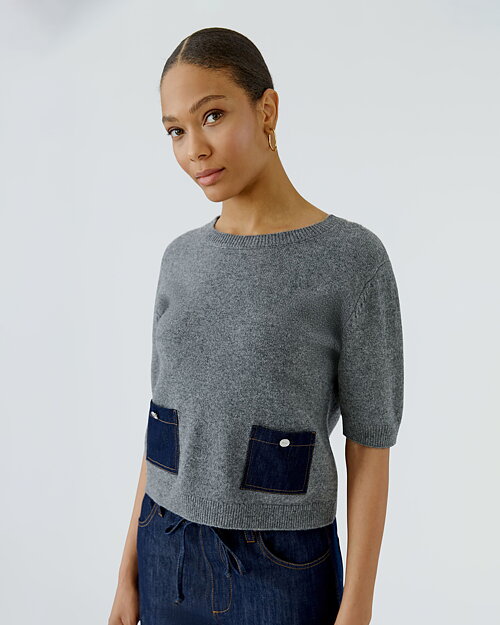 Jumper kort ärm grå med jeansfickor - 4