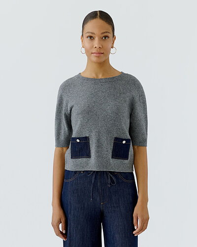 Jumper kort ärm grå med jeansfickor