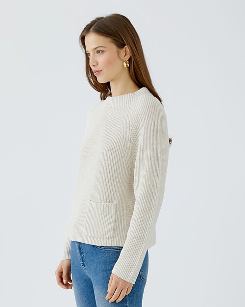 Bomullsjumper ficka fram ljusbeige - 5