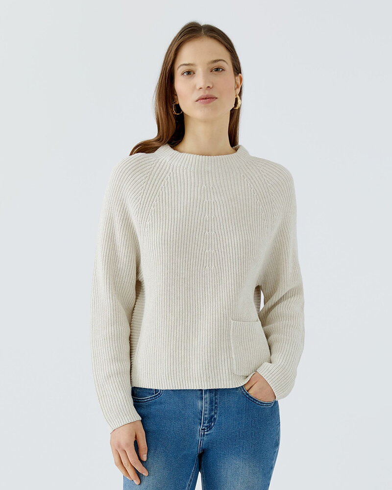 Bomullsjumper ficka fram ljusbeige