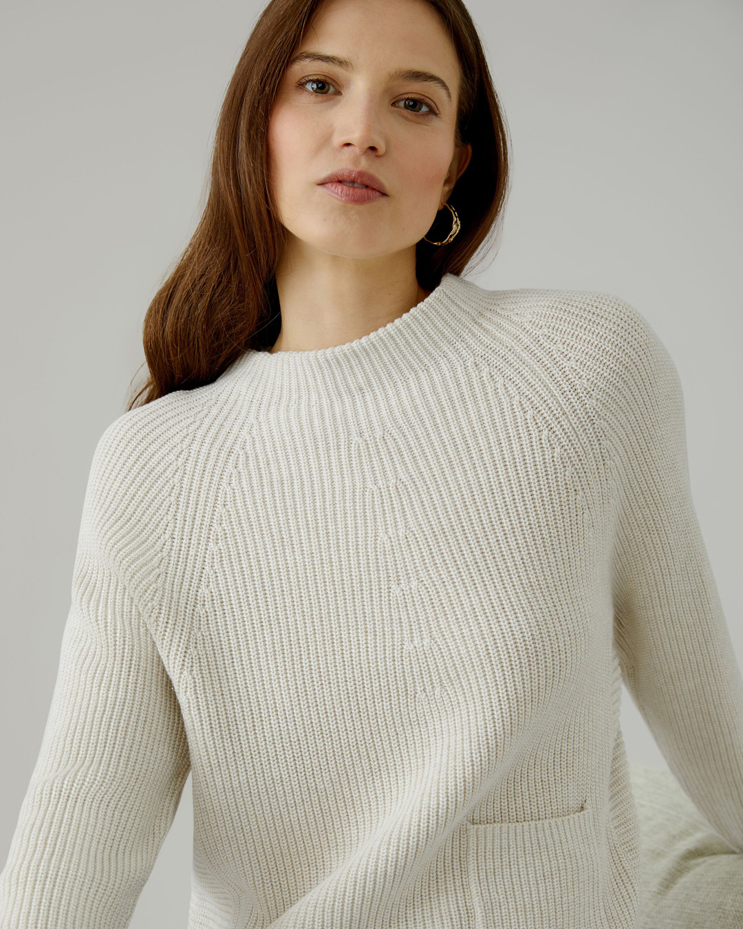 Bomullsjumper ficka fram ljusbeige - 4