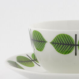 Stig Lindberg (Berså 1961) Coffee Cup with Green Leaf Decor 10 cm  [Sample Images] (II)