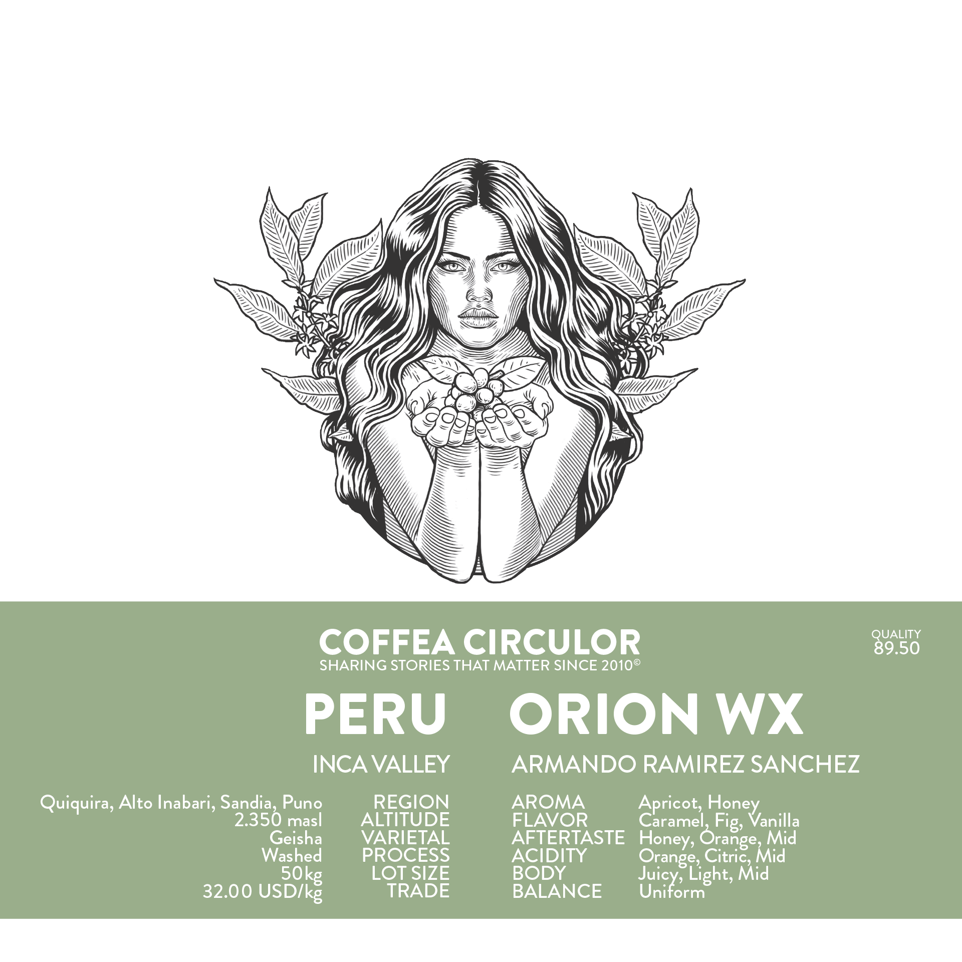 Coffea Circulor - Orion  WX - Peru - Geisha - Washed - Ljusrostade hela kaffebönor - 250g