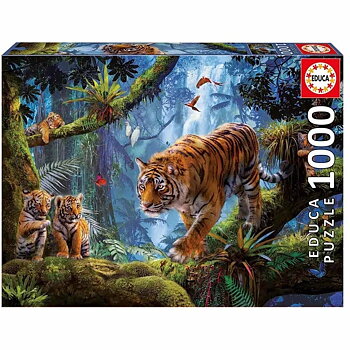 Educa Pussel 1000 bitar - Tigers in the Tree -  Fixeringslim medföljer