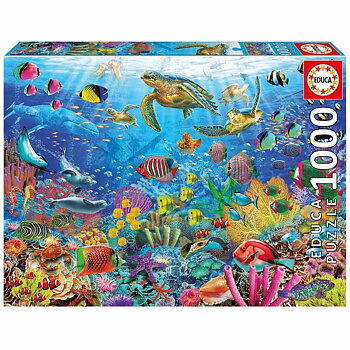 Educa Pussel 1000 bitar - Tropical Fantasy Turtles - Fixeringslim medföljer
