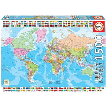 Educa Pussel 1500 bitar - The World Map - Fixeringslim medföljer