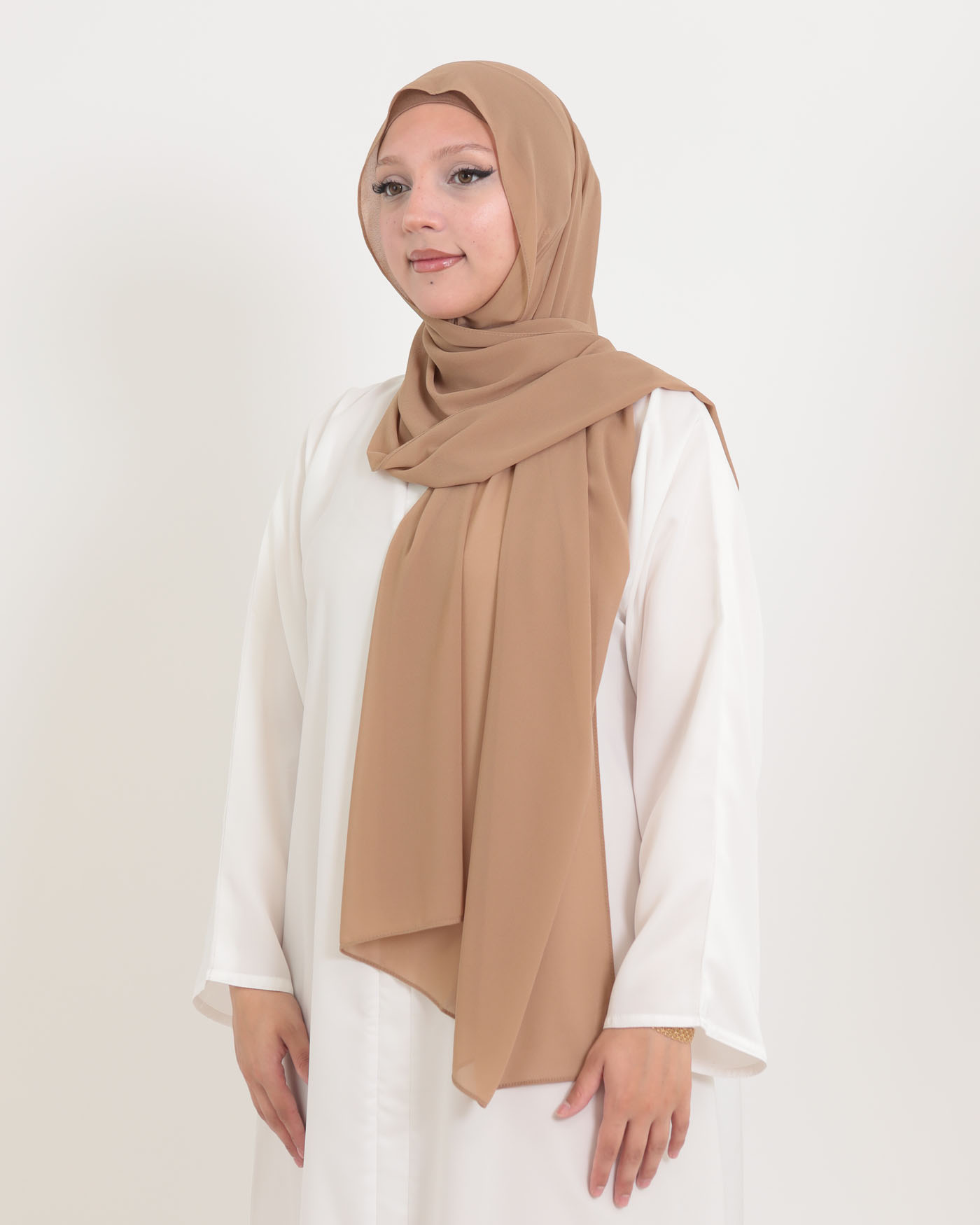 Hijab with cap and integrated magnet - Chiffon - Brown