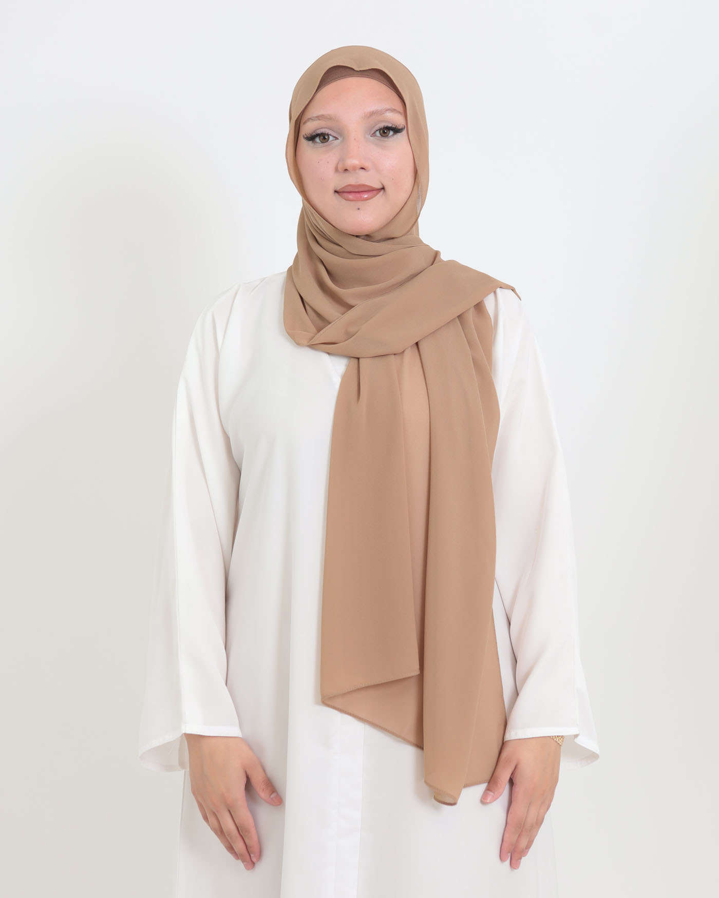 Hijab with cap and integrated magnet - Chiffon - Brown - 3