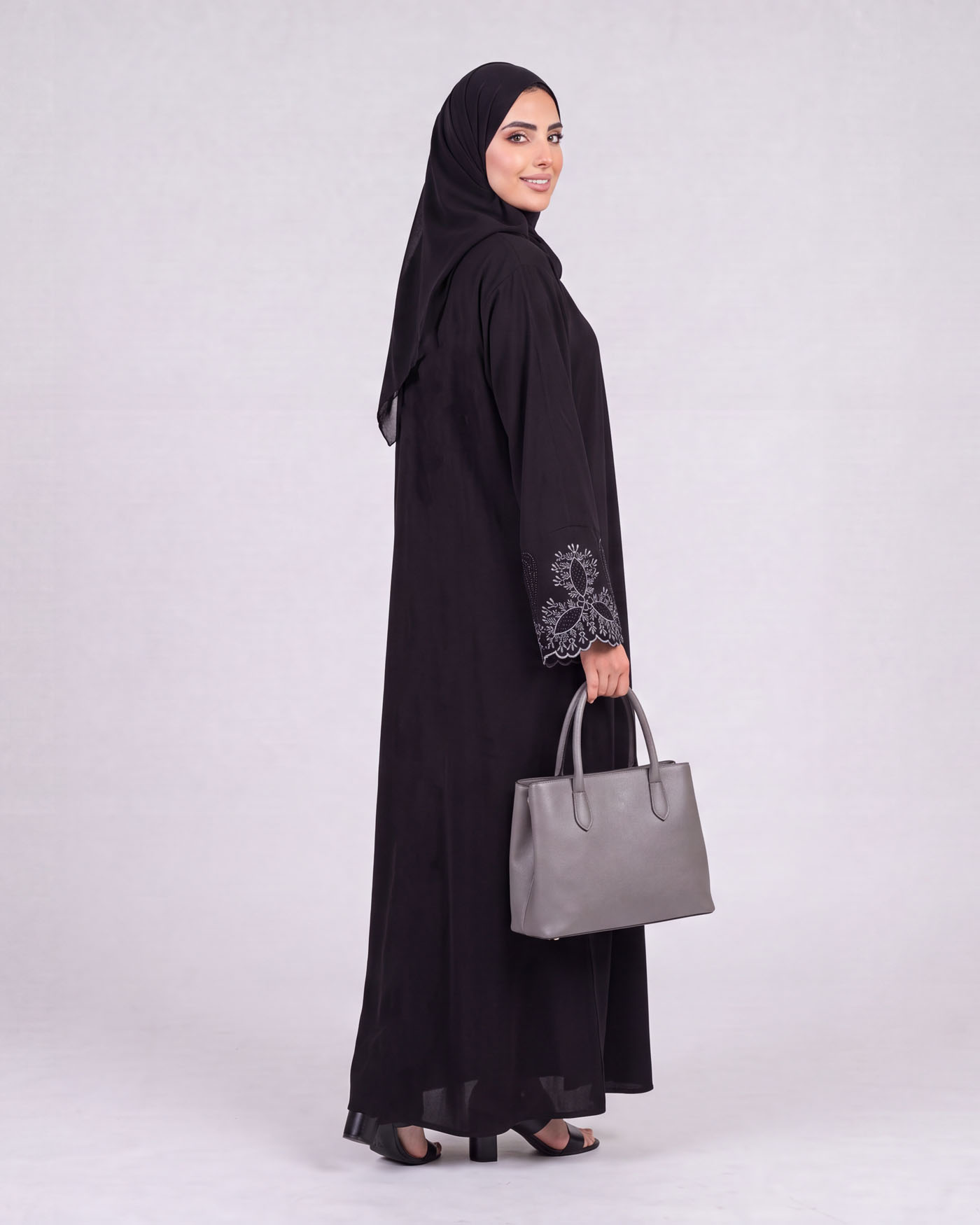 Abaya - Spets Dekorerad - Svart - 3