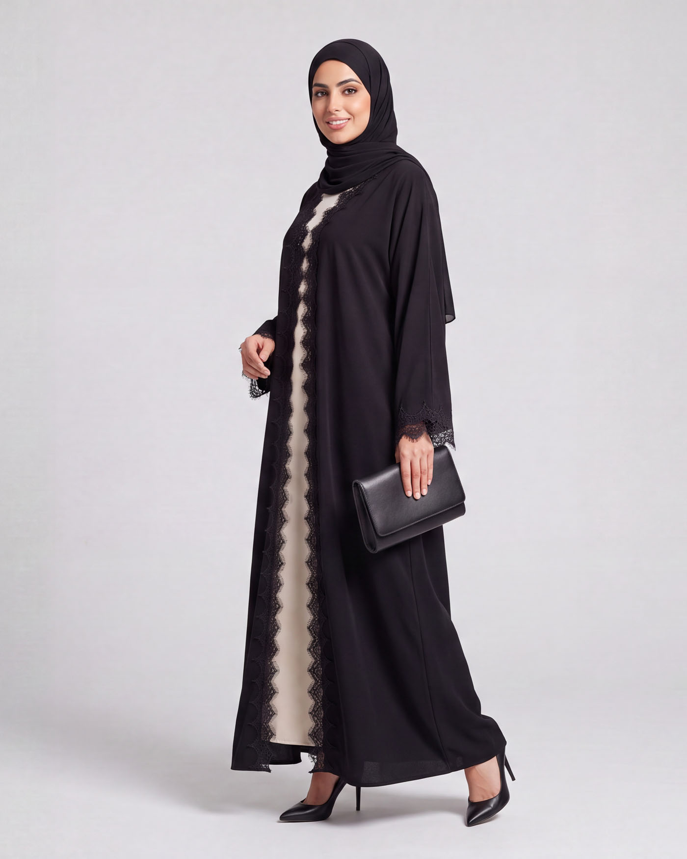 Abaya - Lace Decorated - Black - 2