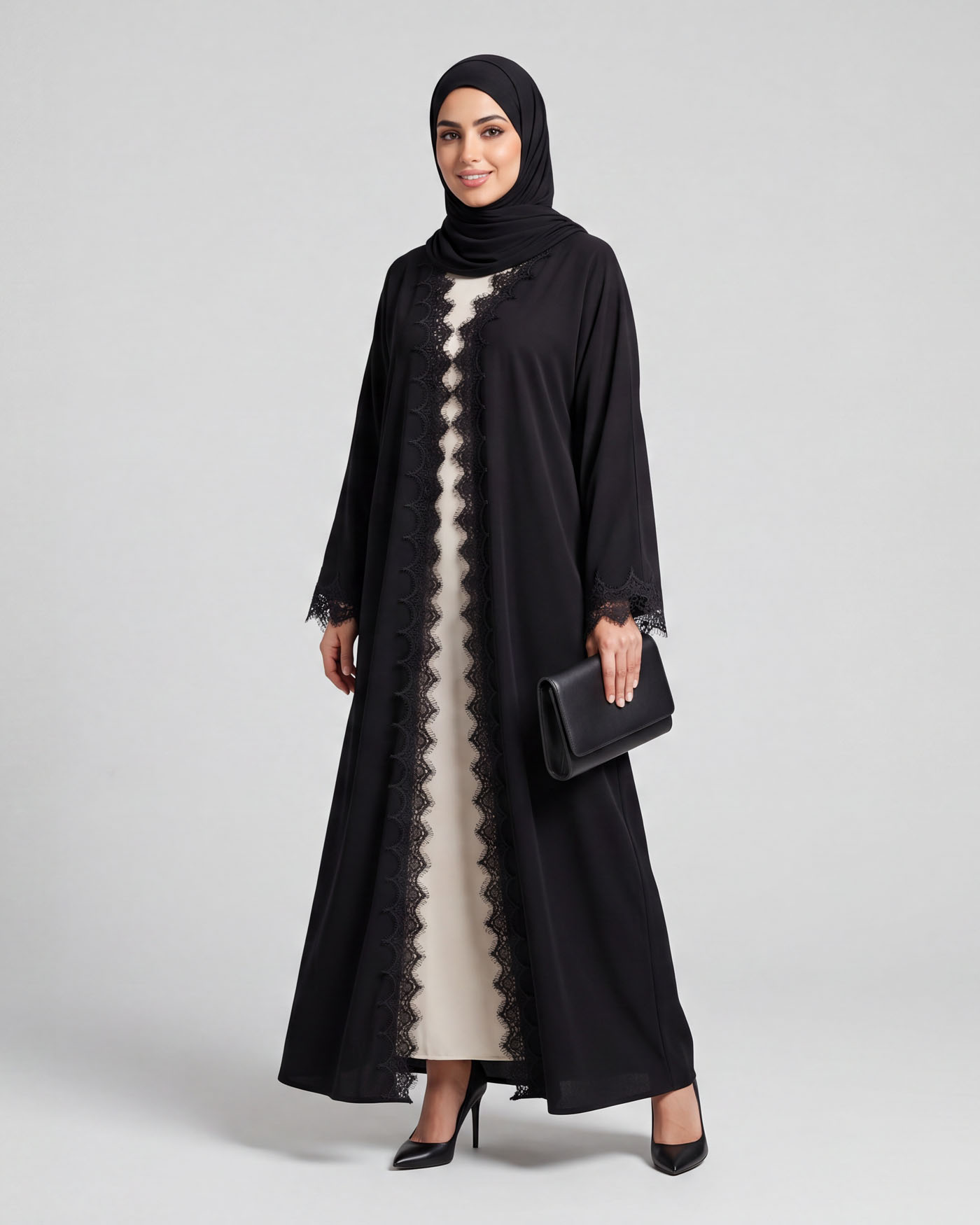 Abaya - Lace Decorated - Black