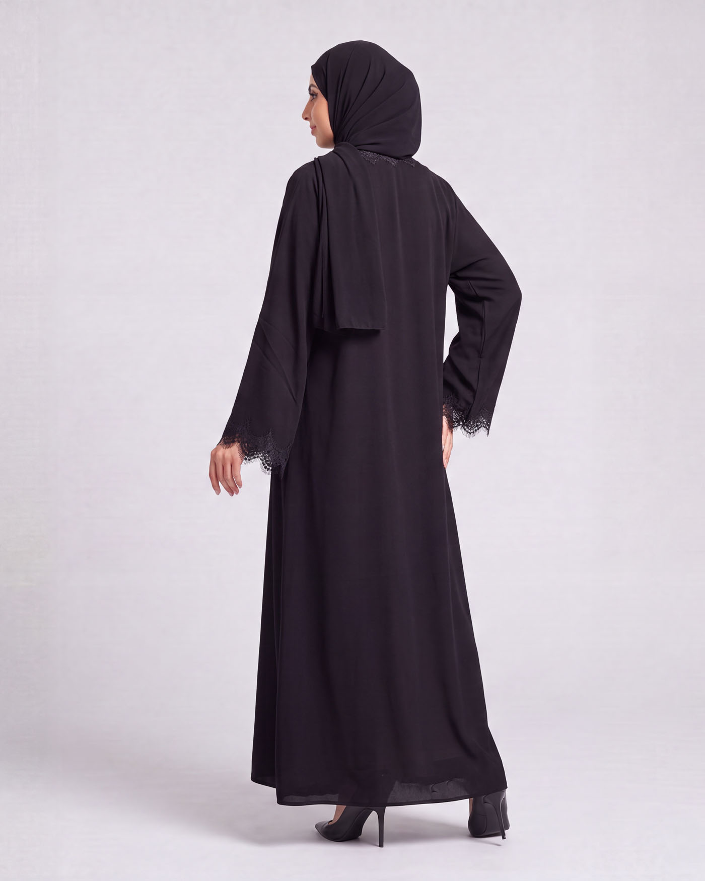 Abaya - Lace Decorated - Black - 3