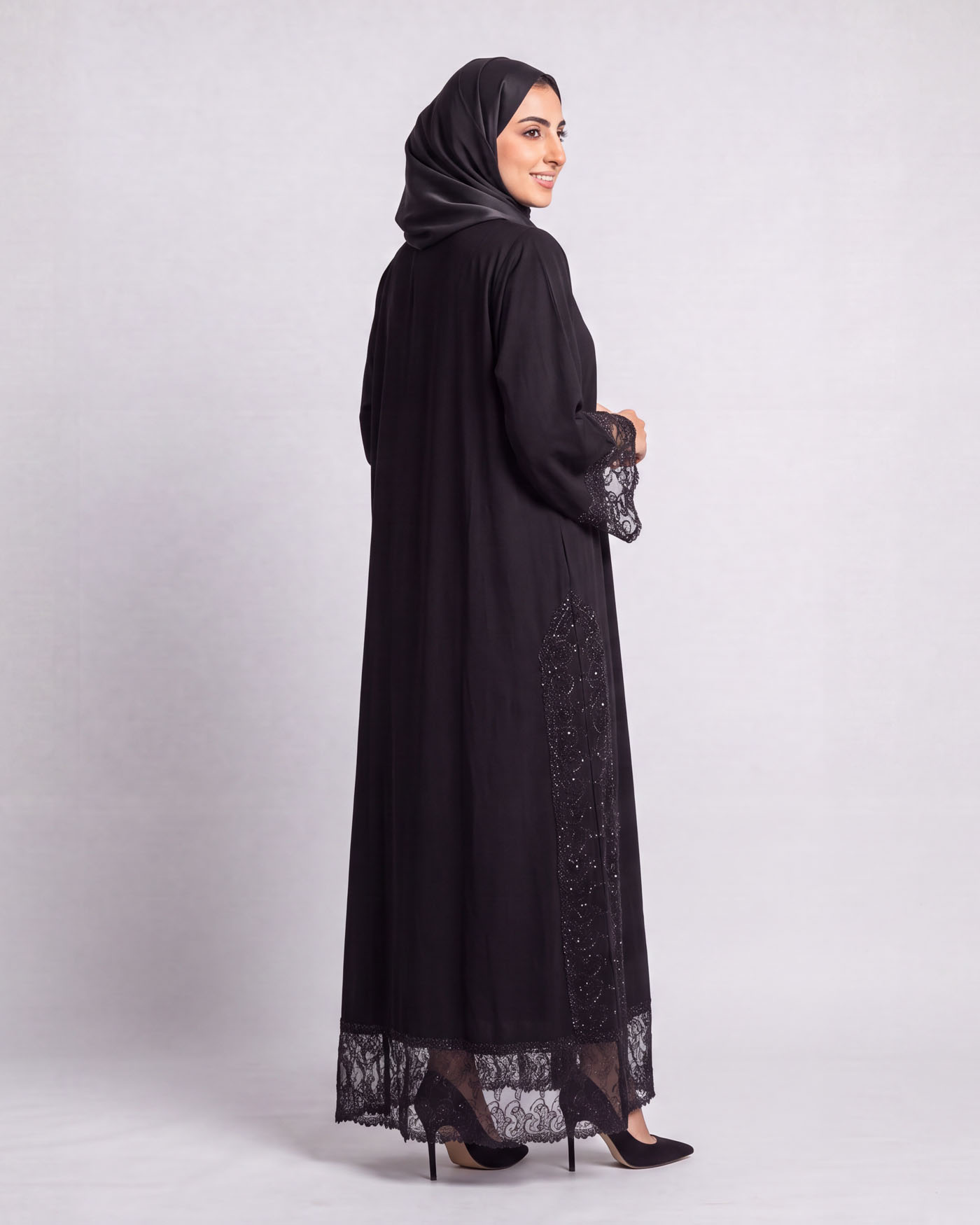 Abaya - Spets Dekorerad - Svart - 3