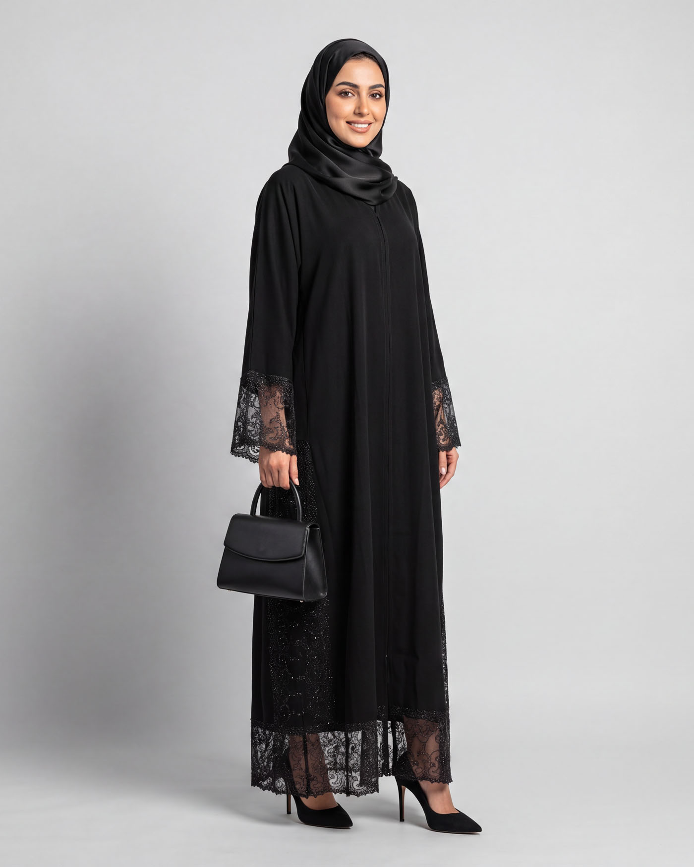 Abaya - Spets Dekorerad - Svart