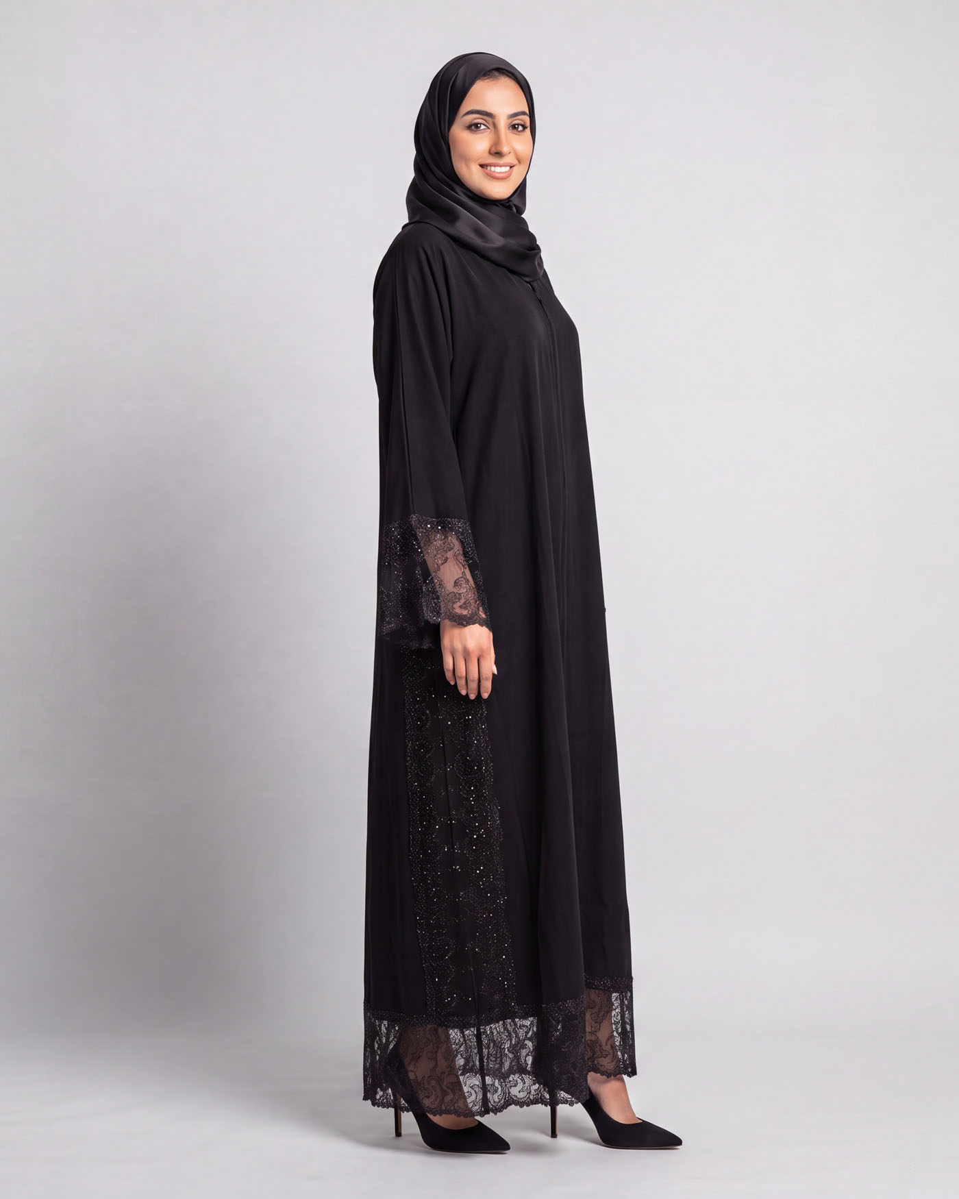 Abaya - Spets Dekorerad - Svart - 2