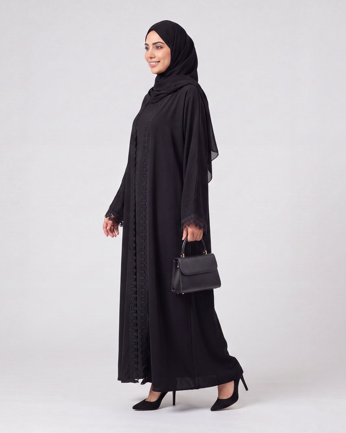 Abaya - Spets Dekorerad - Svart - 2