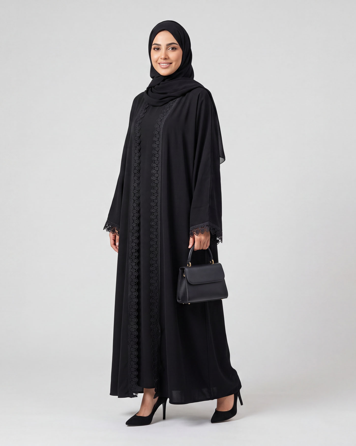 Abaya - Spets Dekorerad - Svart