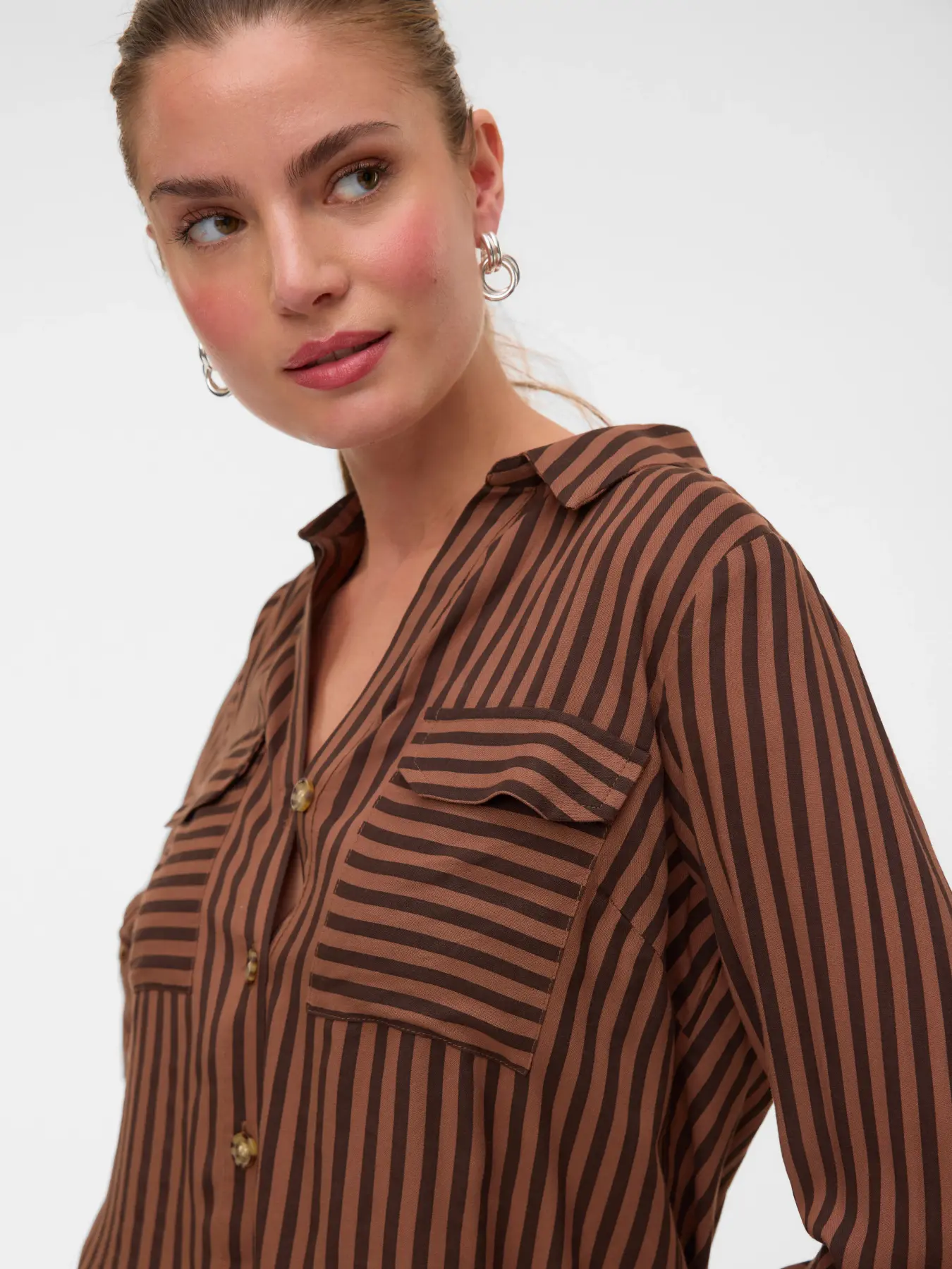 Vero Moda - Bumpy Randig Skjorta Brun - 2