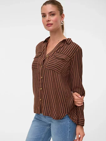 Vero Moda - Bumpy Randig Skjorta Brun
