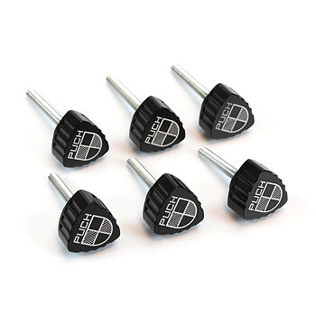Verkleidungsschrauben-Set mit 6 Stück für den Puch Maxi. Schwarz mit Puch-Logo