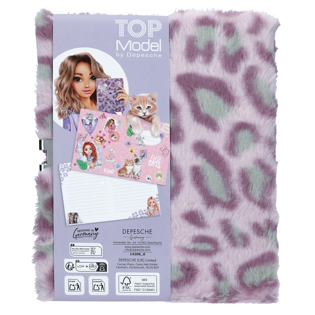 TOPModel Dagbok fluffig m. hjärtlås, lila