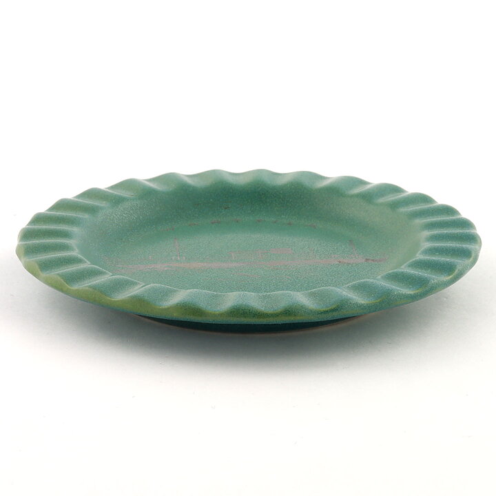 アラビア社  緑色の丸皿  シルバーの装飾  特注品  12cm  1953年