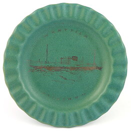アラビア社  緑色の丸皿  シルバーの装飾  特注品  12cm  1953年