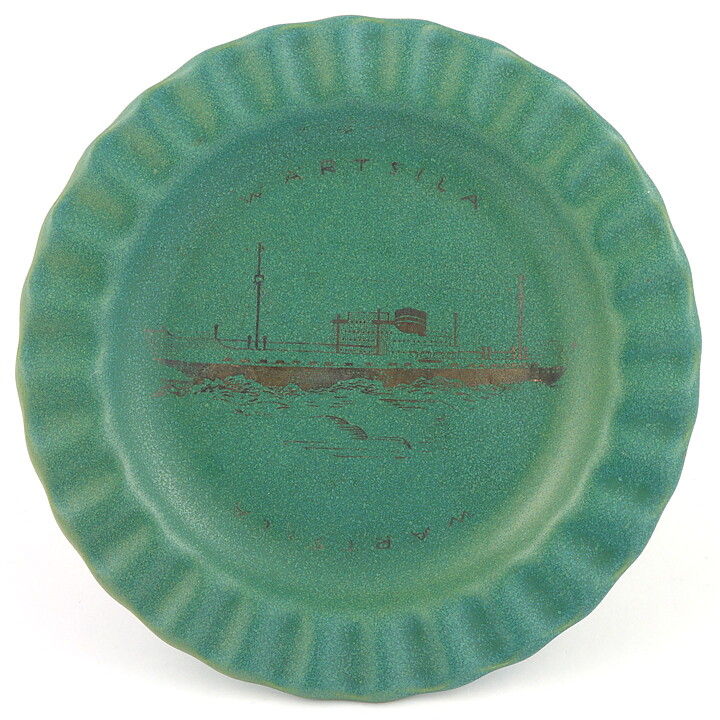 アラビア社  緑色の丸皿  シルバーの装飾  特注品  12cm  1953年