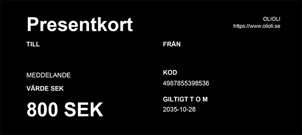 OLIOLI Presentkort Digitalt - 800 kr