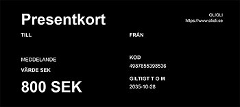 OLIOLI Presentkort Digitalt - 800 kr