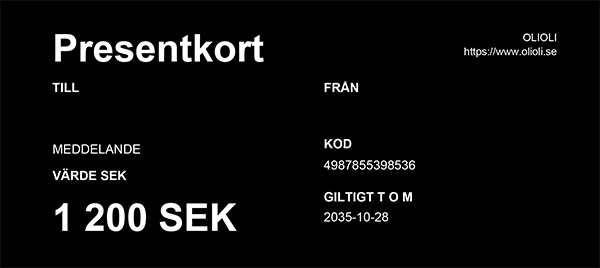 OLIOLI Presentkort Digitalt - 1 200 kr