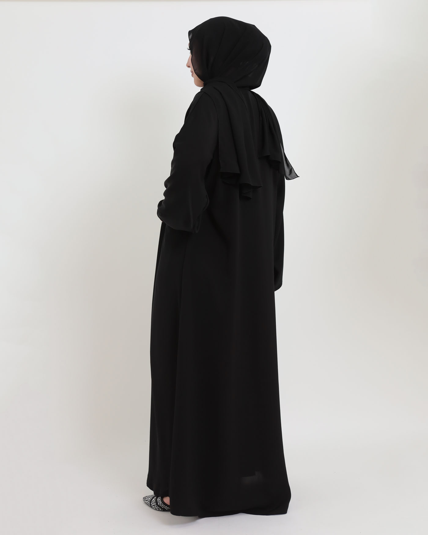 Abaya in Korean Nida with Matching Hijab - Black - 3