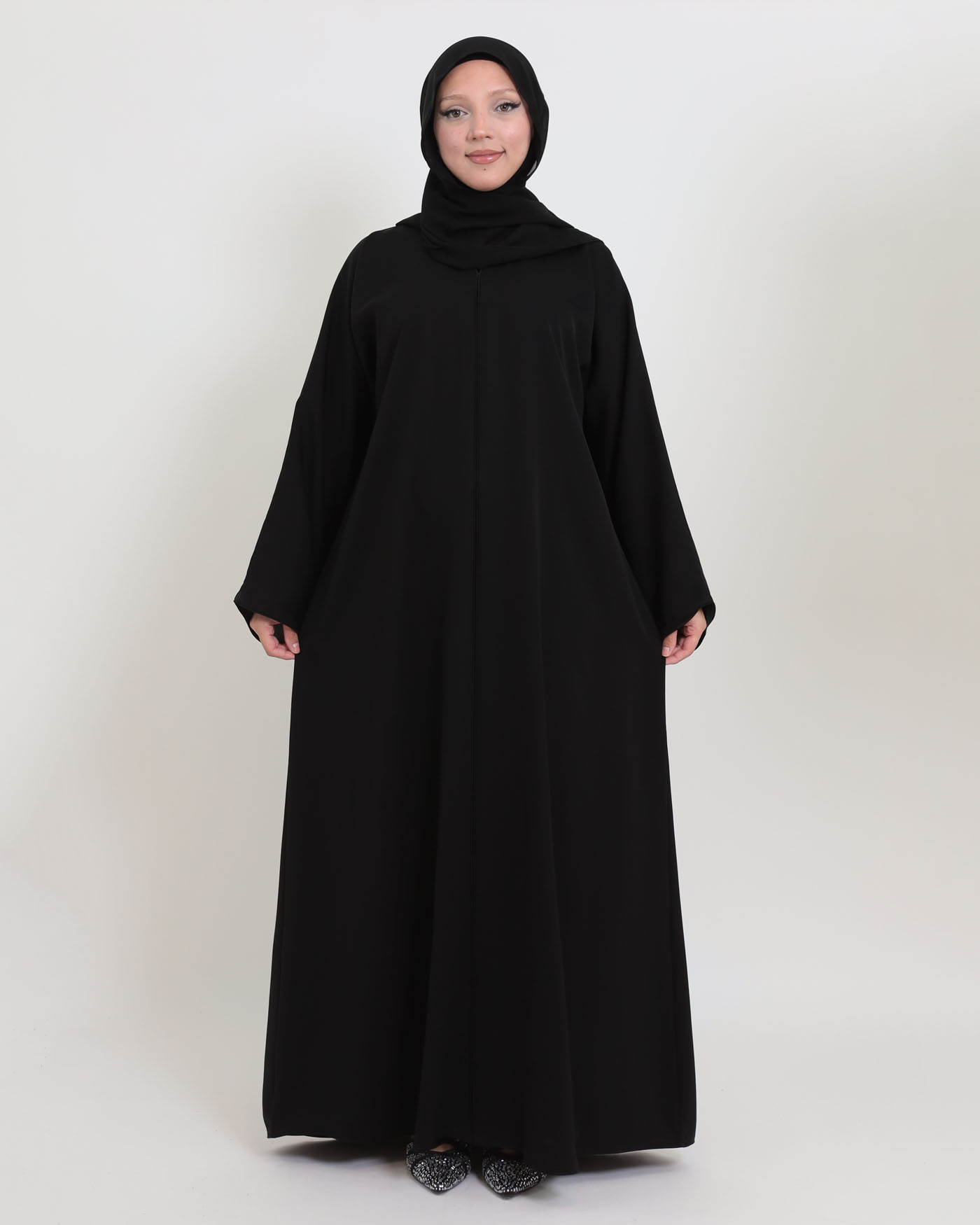 Abaya in Korean Nida with Matching Hijab - Black - 6