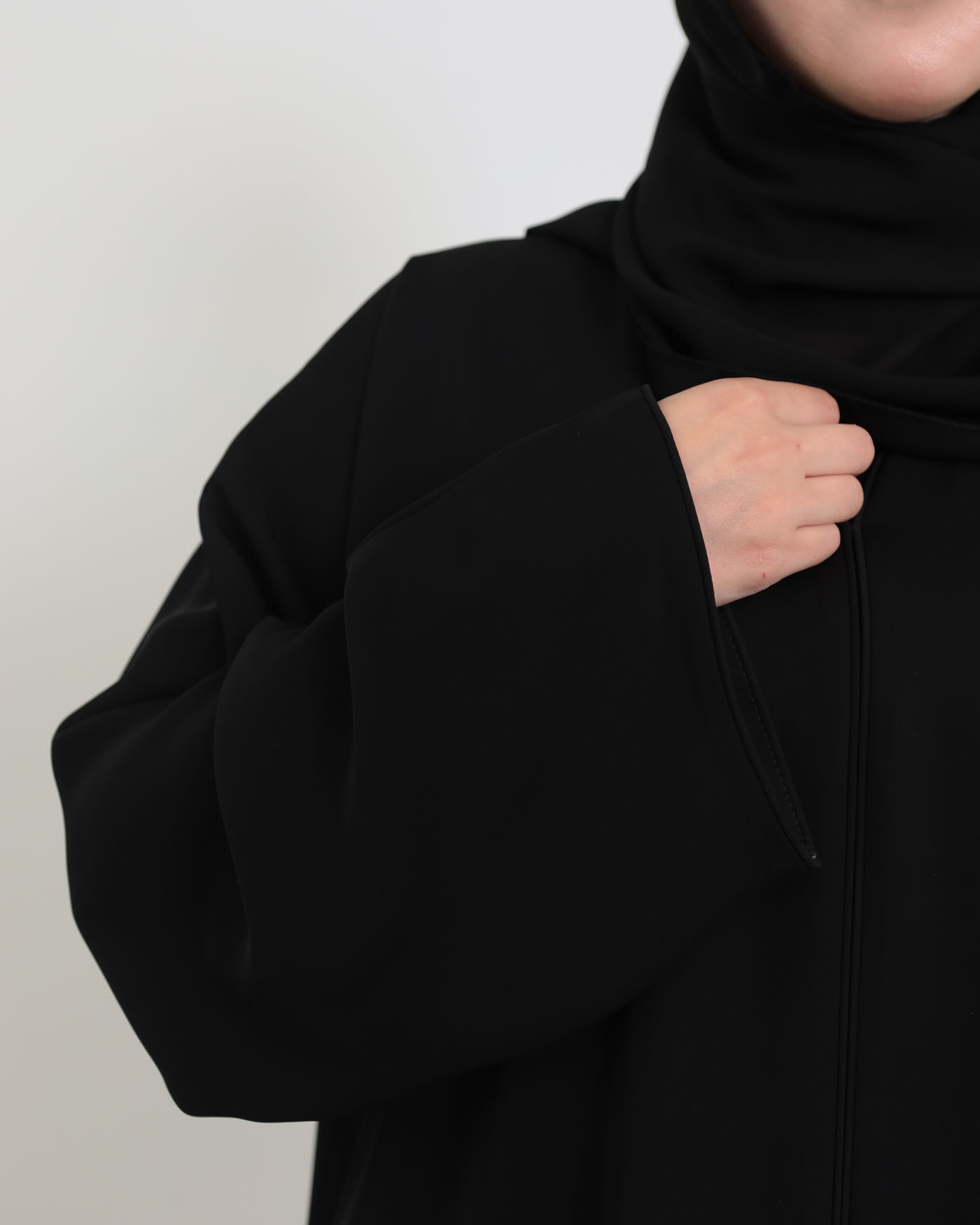 Abaya in Korean Nida with Matching Hijab - Black - 4