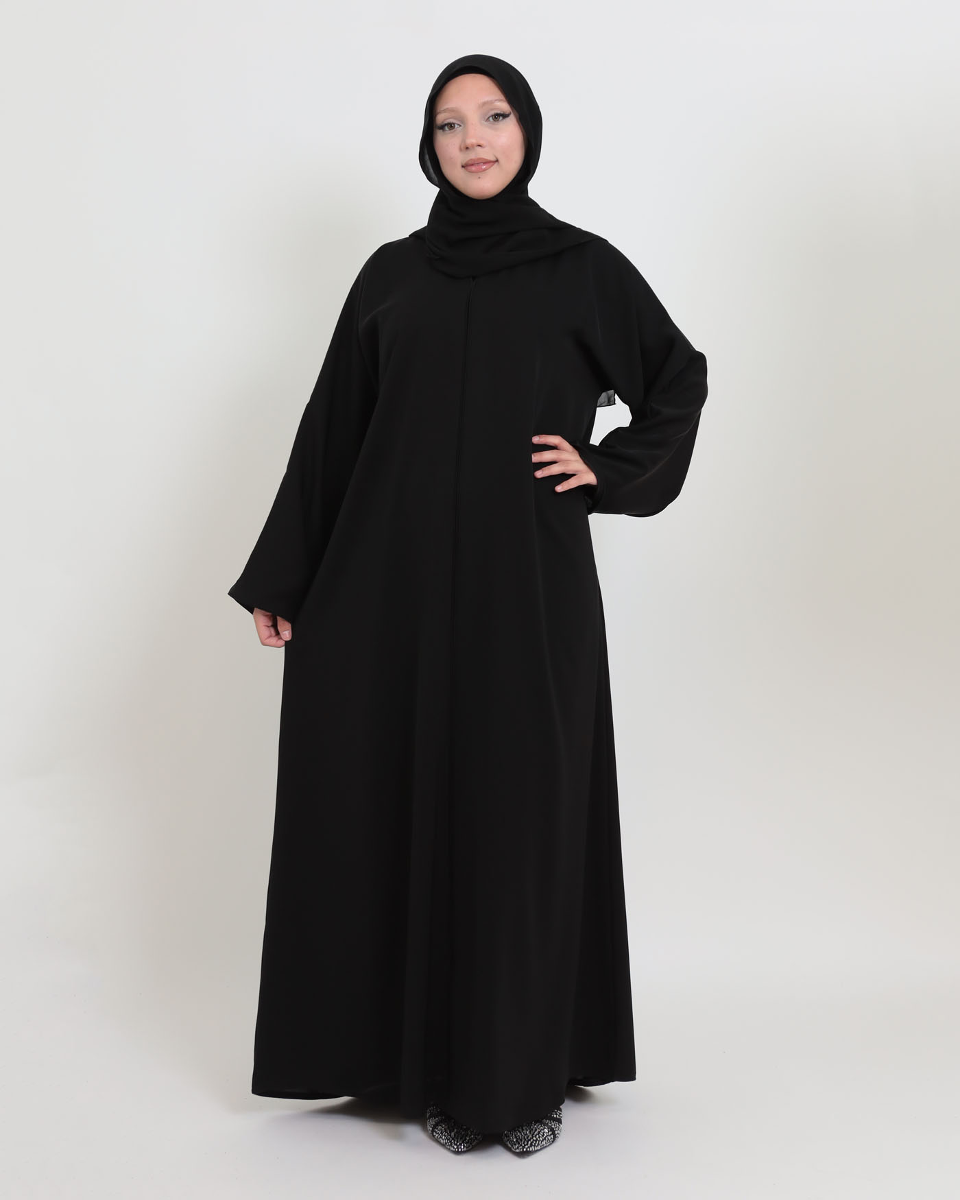 Abaya in Korean Nida with Matching Hijab - Black
