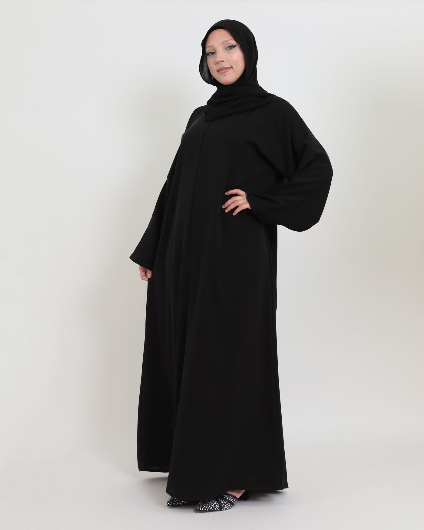 Abaya in Korean Nida with Matching Hijab - Black - 2