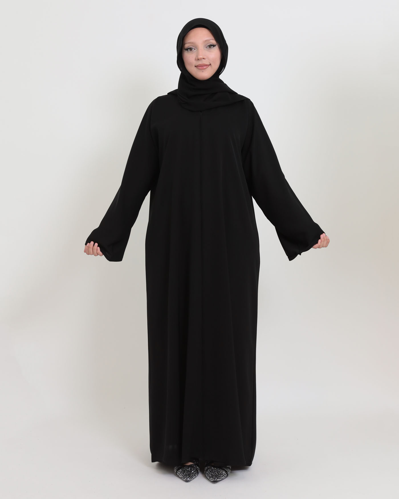 Abaya in Korean Nida with Matching Hijab - Black - 5