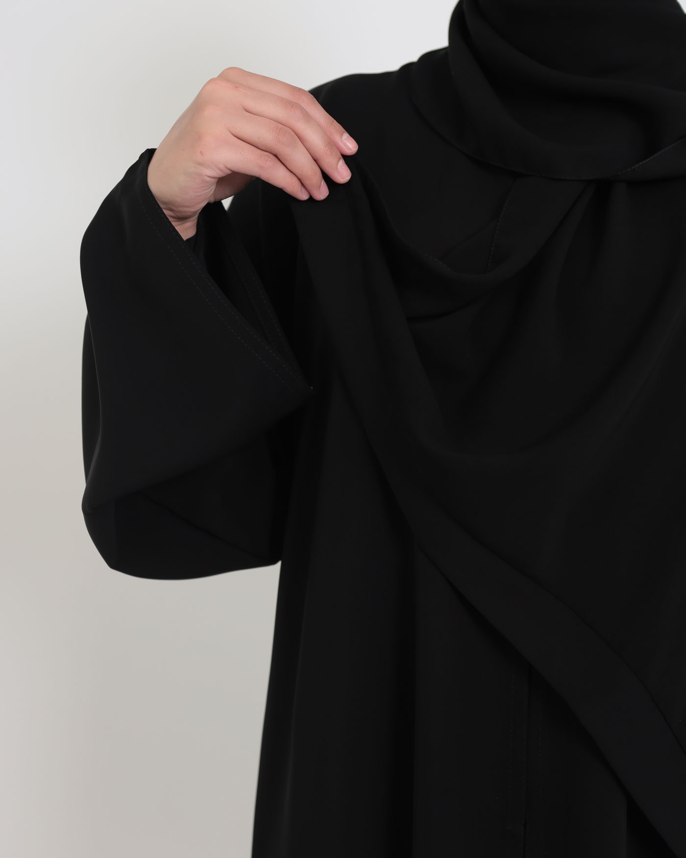 Open Abaya in Korean Nida with Matching Hijab - Black - 5
