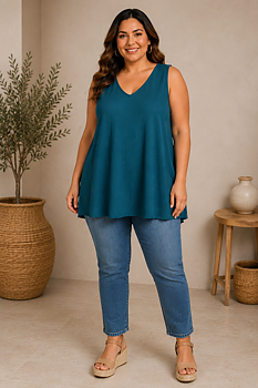 Tunika med v-ringning, teal 