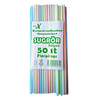Sugrör flergångs plast, randigt, 50-pack