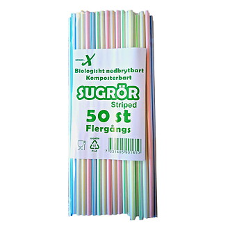 Sugrör flergångs plast, randigt, 50-pack
