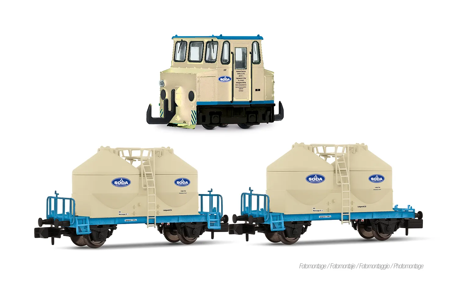 Sodawerk Stassfurt, ASF shunting device, set with 2 x Ucs silowagons, ep. V