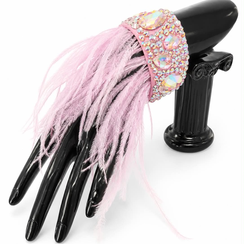 ARMBAND - rosa med fjäder & stenar