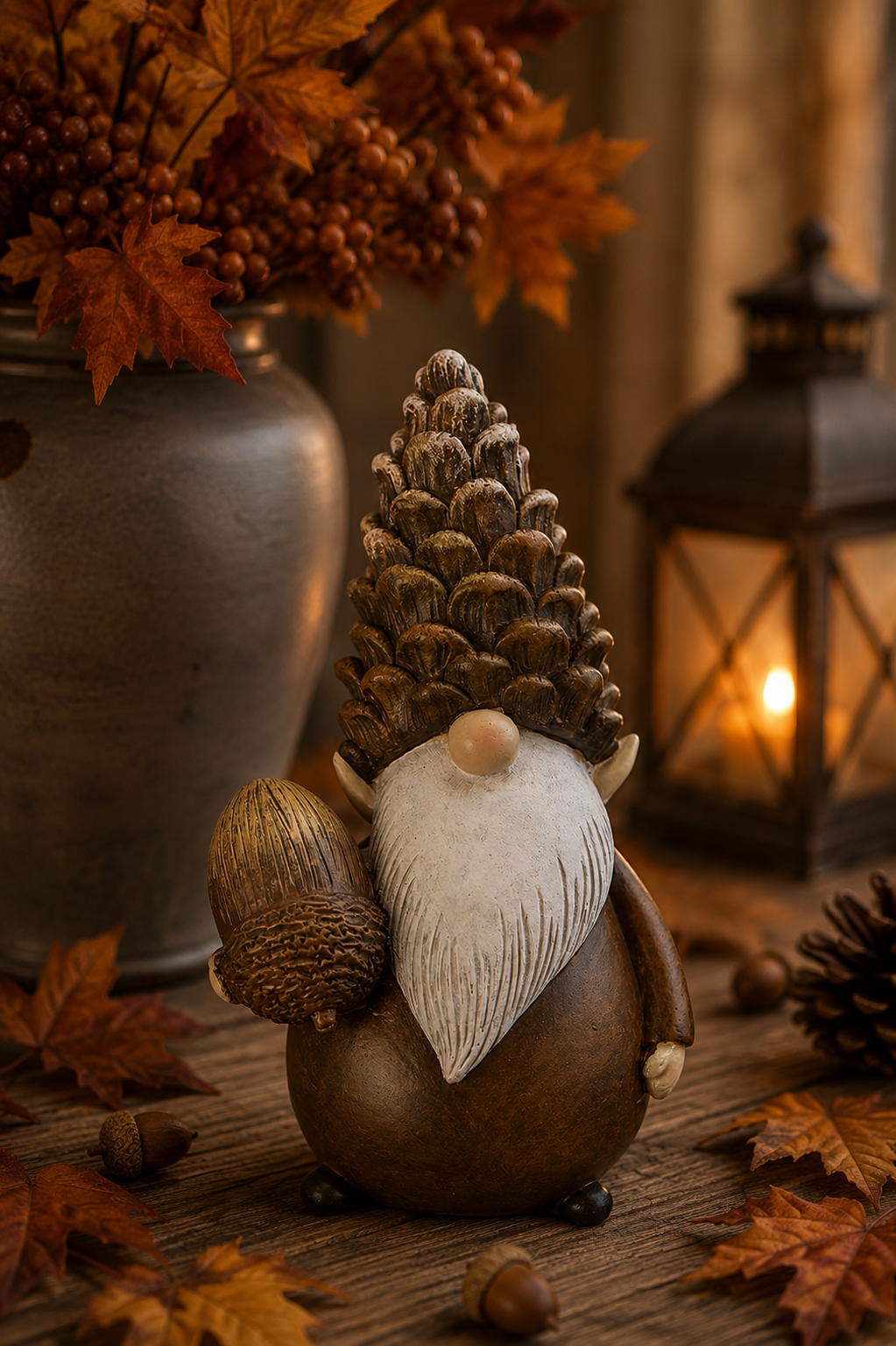 Gnome with acorn - Brown - 9x6x15 cm