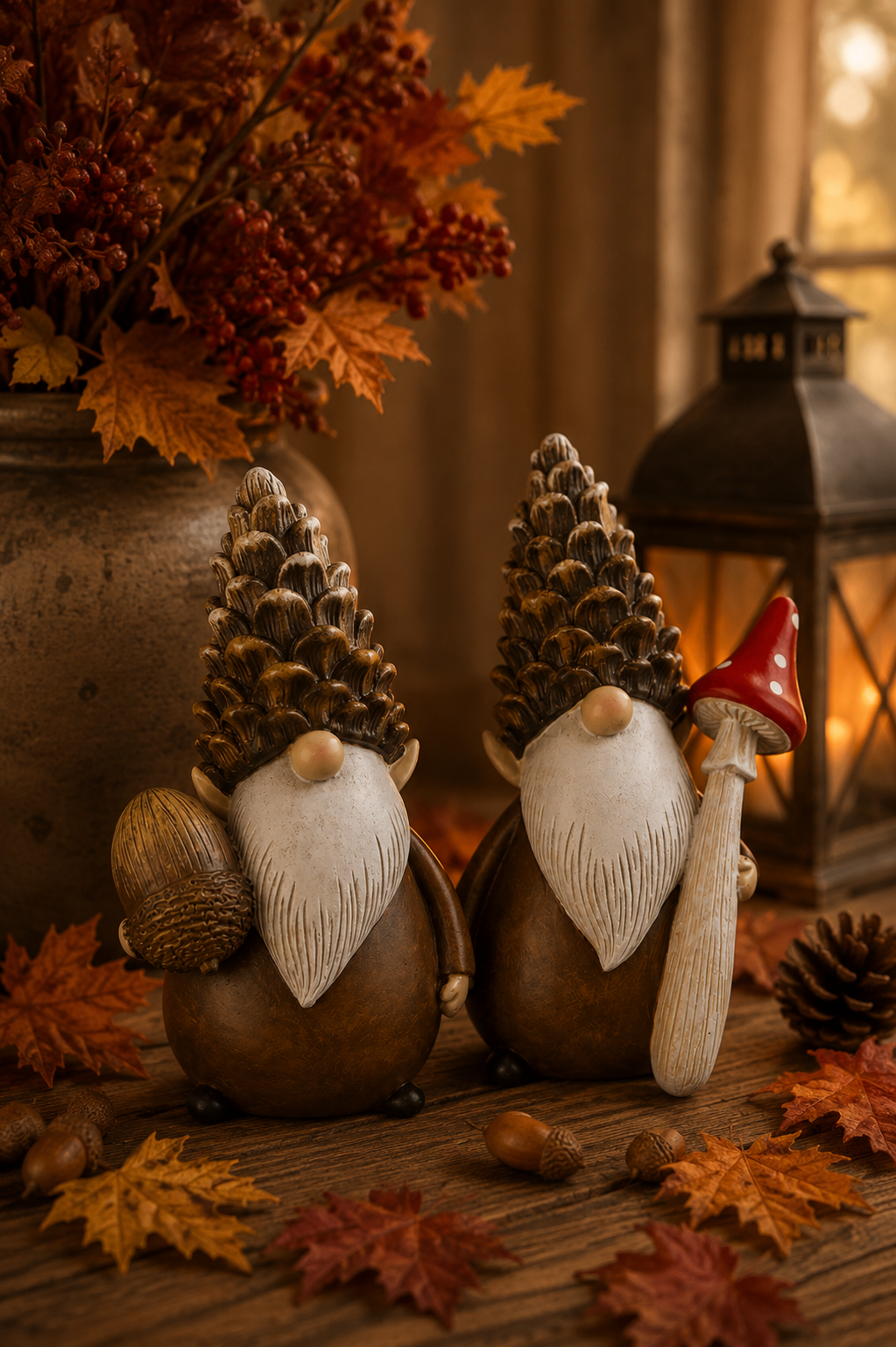 Gnome with mushroom - Brown - 9x6x15 cm - 4