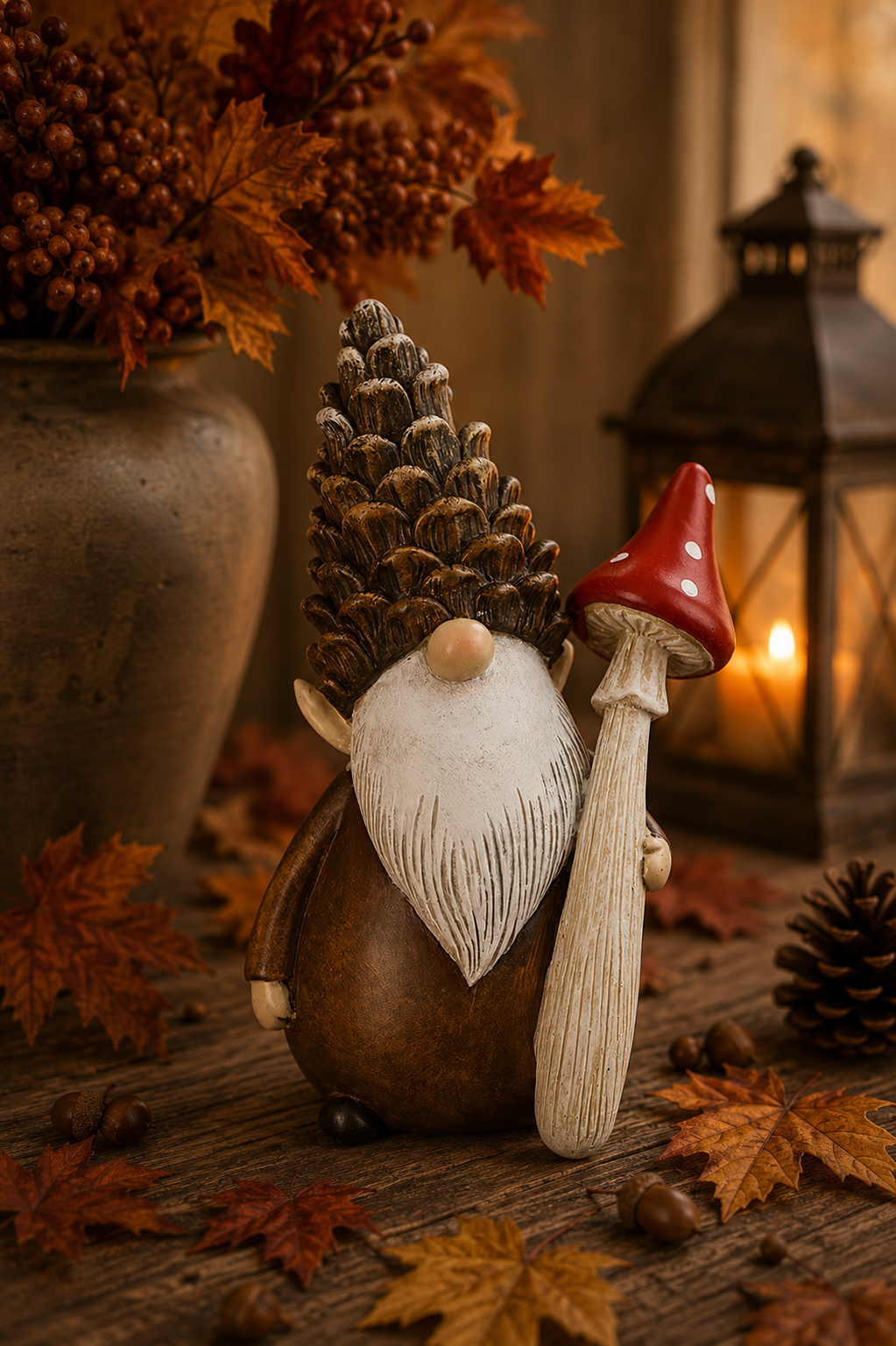 Gnome with mushroom - Brown - 9x6x15 cm