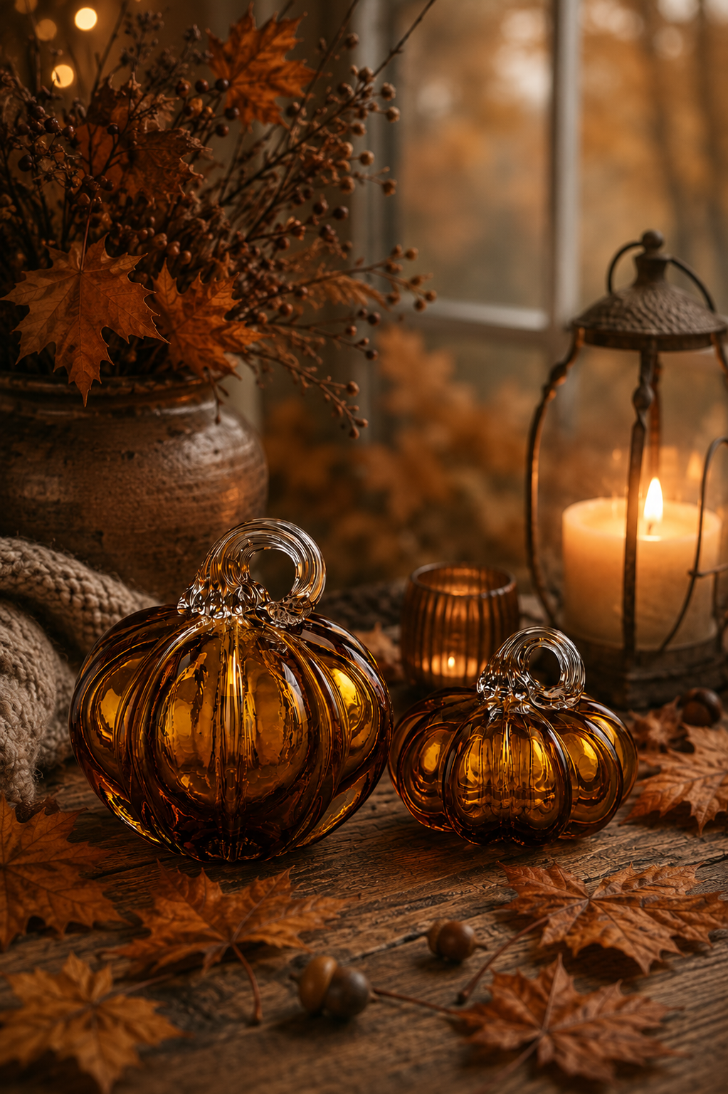 Bärnstensfärgade pumpor i glas 11 & 8 cm - 3