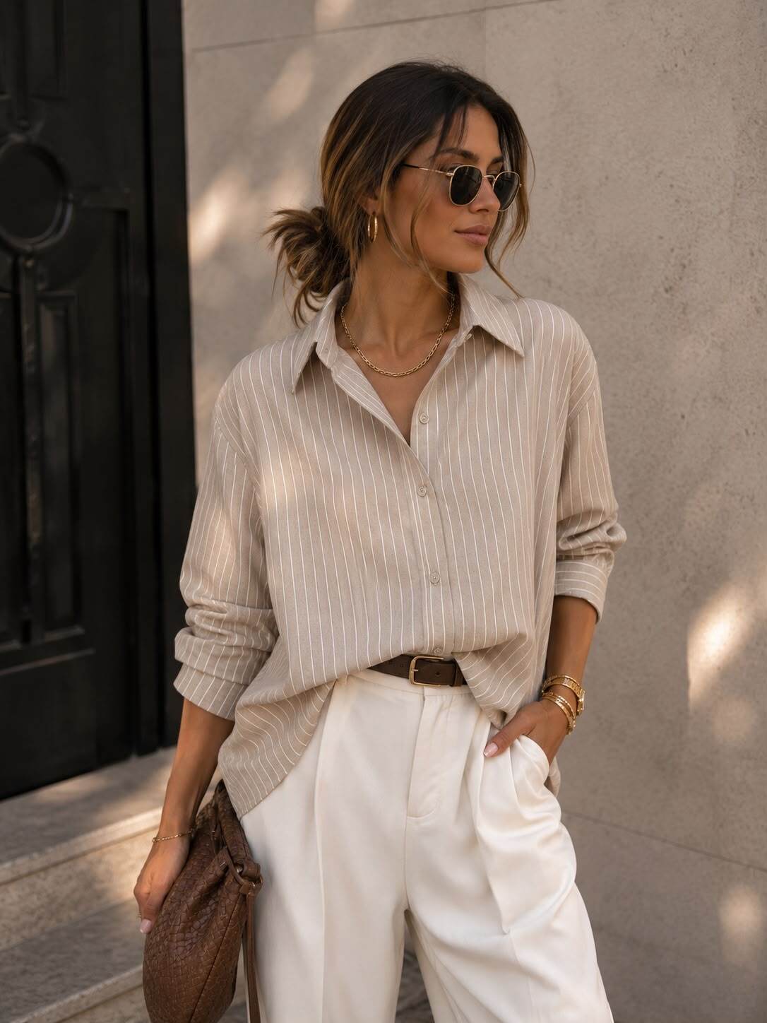 Shirt stripes New York taupe - 3