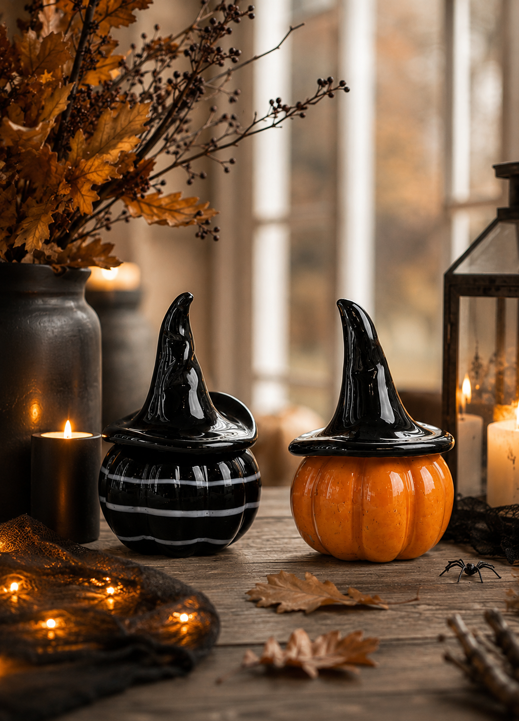 2-pack Glass pumpkins with witch hat 8x13 cm - 5