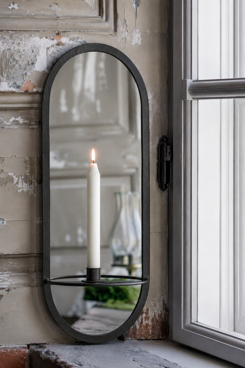 Wall-mounted candle holder/mirror sconce, black, 15x10x35 cm - 5